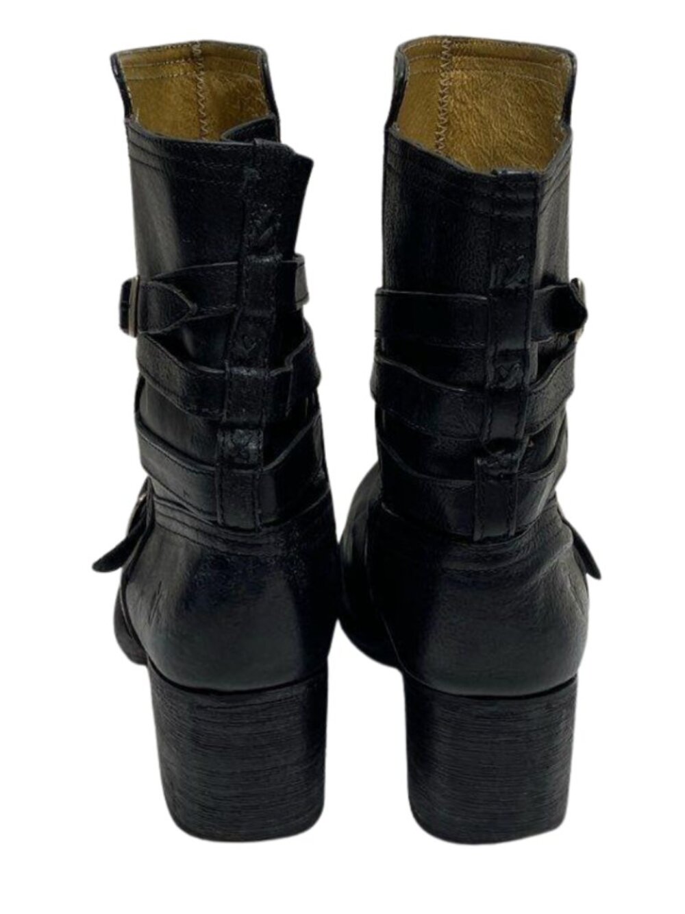 Frye Vera Harness Black Leather Boots Size 8B Strappy Moto Chunky Heel - Picture 4 of 7